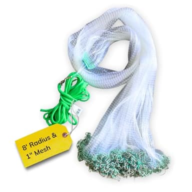 Silver Catch Cast Nets 8ft Radius|1 Inch Mesh for Fishing with Chain Bottom, Salt Water Casting Fishing Net Gear, Easy Throw Nets Fishing Bait in 4.5ft-10ft Radius|3/8",1/2",1" Mesh - Elite Series