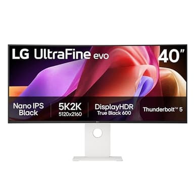 LG 40U990A-W 40-inch Ultrafine evo 5K2K WUHD (5120 x 2160) Nano IPS Curved Monitor, Thunderbolt 5, DisplayHDR 600, Built-in Speaker, 120Hz, HDMI 2.1, DP 2.1, USB C, Tilt/Height/Swivel Stand, White
