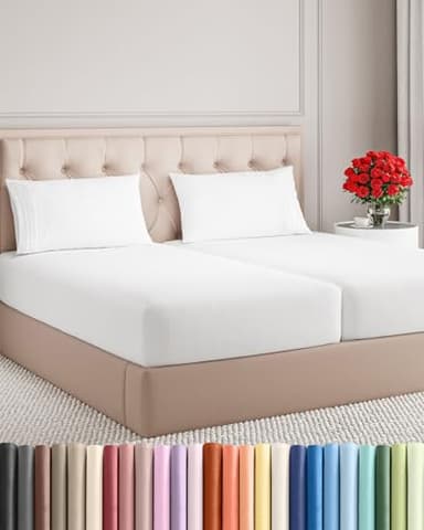 Split King Size 5 Piece Sheet Set - Comfy Breathable & Cooling Bed Sheets Set - Hotel Luxury Bedding for Women, Men, Kids, Teens, Boys & Girls - Deep Pockets, Soft and Wrinkle Free - Oeko-Tex - White