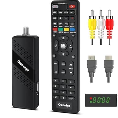 Digital Converter Box for TV, OWERSLYN 1080P Mini ATSC Tuner Box with TV Tuner, Tv Program Recording & Playback, USB Media Player, HDMI/AV Output, 3RCA Cables, 2-in-1 Remote