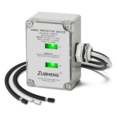 HVAC Surge Protector, Zuomeng 120/240VAC Universal Air Conditioner Surge Protective Device with 20kA Surge Absorption, Dual LED Indicators, 3 Type of Protection to Protect HVAC Systems