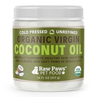 Raw Paws Virgin Organic Coconut Oil for Dogs & Cats, 16-oz - Treatment for Itchy Skin, Dry Nose, Paws - Hot Spot Lotion - Natural Hairball Remedy for Cats