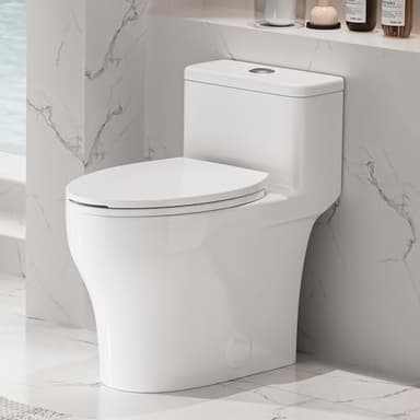 Elongated One Piece Toilet with Comfort Chair Seat ADA Height 17.33", Powerful Dual Flush 0.8/1.28 GPF Compact Toilet, MAP 1000g, Standard White Toilet Bowl, 12'' Rough-in