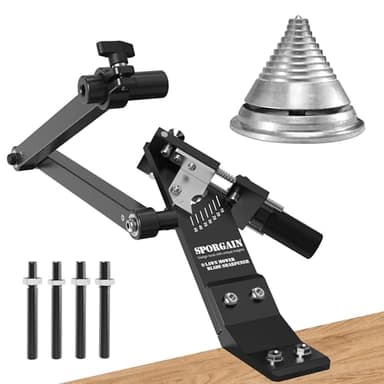 SporGain Lawn Mower Blade Sharpener and Balancer, 15°-45° Adjustable Mower Blade Sharpening Tool with Blade Balancer Kit Many Types of Mower Blade, Black