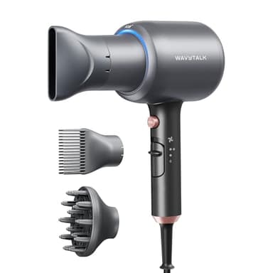 Wavytalk Blow Dryer, Blown Away Ionic Hair Dryer for Curly Hair with Diffuser, 1875W Fast Drying Blow Dryer with Ceramic Technology, 3 Attachments for All Hair Types, Light and Quiet, Grey