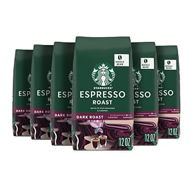 Starbucks Whole Coffee Beans, Dark Roast Hot or Iced Coffee, Espresso Roast, Six 12 oz Bags​