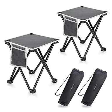 Zaboro Triple Tree 2 Pack Folding Camping Stool, 13.8 Inch Small Portable Lightweight Stool with Side Pocket, Foot Stool with Carry Bag for Hiking, Fishing and Beach, Hold up to 400lbs, Grey