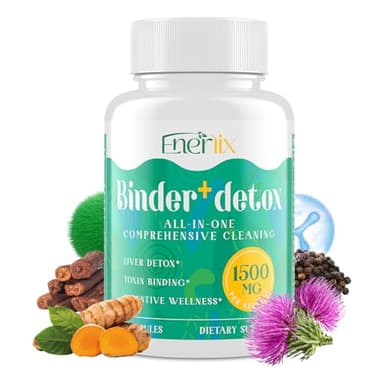 Enerlix 15-in-1 Detox Binder, Activated Charcoal, Zeolite & Bentonite Clay, Chlorella, 1500 MG Detox Supplement Maximum Absorbent, Liver Gut Digestive Detox Cleanse, 90 Vegan Capsules