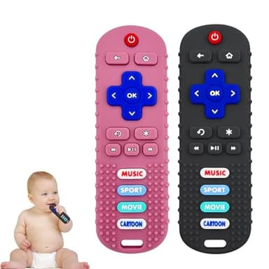 SOLIFEGOBLE 2 Pack Baby Teether Toys,Silicone Remote Teether for Babies,Baby TV Remote Toys,Infant Chew Toys for Babies Chew Toys (Black + Pink)