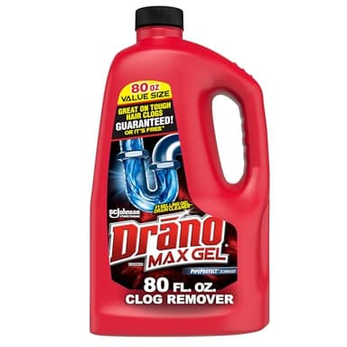 Drano Max Gel Drain Clog Remover & Cleaner, Fast-Acting to Unclog Standing Water & Remove Hair, Grease & Food Blockages, Safe for all Pipes & Septic, Kitchen Sinks, Bathroom Showers & Tubs, 80 Oz