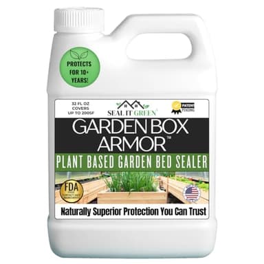 Garden Box Sealer | FDA Food Contact Safe Plant-Based Wood Sealant for Raised Bed, Planter & Pet House. Protects All Wood Types from Water & Weather Damage |