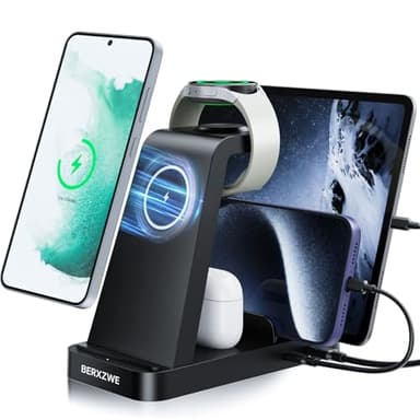 Wireless Charger for Samsung: 5 in 1 Samsung Wireless Charging Station for Galaxy S26 Ultra/S25/S24, Charger Stand for Galaxy Watch8/7/6/5/4, Charging Dock Stand for Android Multiple Devices, Black