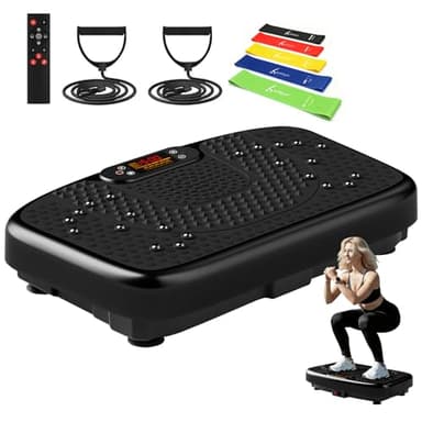 SoftGym Vibration Plate Exercise Machine for Lymphatic Drainage,Power Vibrate Stand Shake Board 450 Lbs Capacity Whole Body Workout Waver with Resistance Bands Weight Loss Gifts for Women Men-Black