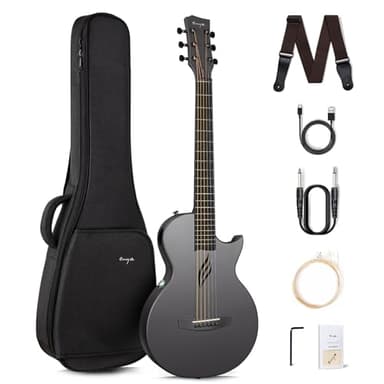 Enya NOVA GO SP1 Carbon Fiber Travel Guitar - 35" Acoustic Electric with Smart AcousticPlus Technology, Built-in Effects, USB Recording, Bluetooth Speaker, Beginner Bundle with Gig Bag & Accessories