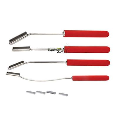 Equine Dental Float Set–4 PCS Horse Teeth Floats with Interchangeable Blades, Professional Horse Dental Tools with Red Foamy Grip Handles,Veterinary-Grade Equine Floating Kit for Tooth Maintenance