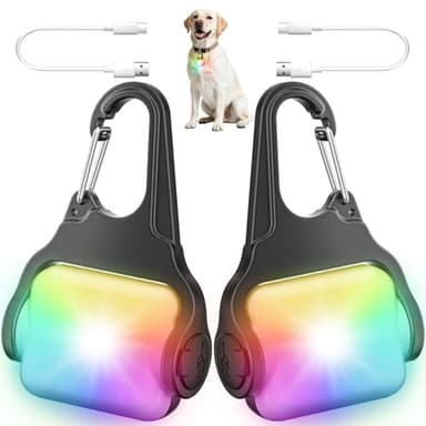 Dog Collar Light 2 Pack, Dog Lights for Night Walking 4 Modes, Waterproof Dogs Light Clip on Rechargeable, LED Dogs Walking Lights for Night Running, Camping, Climbing, Bike