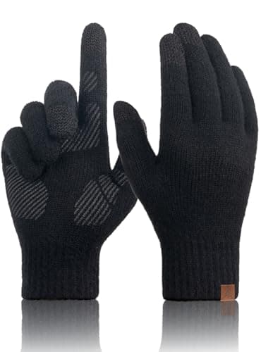 TRENDOUX Cold Weather Gloves for Men: Winter Touch Screen Merino Wool Big Hand Gloves, Mens Warm Lined Non-slip Soft Glove for Outdoor Hiking Driving Running Typing Gift X-Large Size BLACK