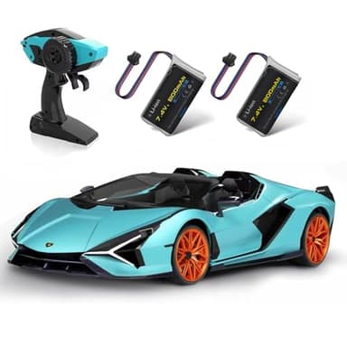 MIEBELY Lamborghini Remote Control Car, 1:12 Scale Lambo Toy Car 2 X 7.4V 900mAh Officially Licensed 12Km/h Fast Rc Cars with Led Light 2.4Ghz Model Car for Adult Boys Girls Birthday Ideas Gift - Blue