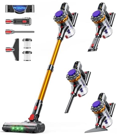 KQAHA Cordless Vacuum Cleaner, 550W 45KPA 65Mins Vacuum Cleaners for Home, Stick Vacuum with Self-Standing, LED Display & Anti-Tangle Wireless Vacumm, Lightweight Vacuum for Pet Hair Carpet Floor