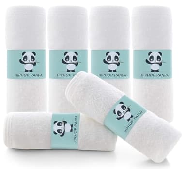 HIPHOP PANDA Baby Washcloths, Rayon Made from Bamboo - 2 Layer Ultra Soft Absorbent Newborn Bath Face Towel - Reusable Baby Wipes for Delicate Skin - White, 6 Pack