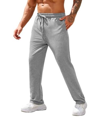 COOFANDY Men's Jersey Sweatpants Open Bottom Casual Cotton Pants Lightweight Loose Fit Trouser with Pockets Grey