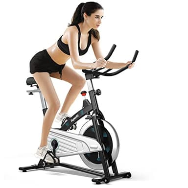 GYMAX Magnetic Stationary Bike, 30lbs Flywheel Indoor Cycling Bike with LCD Monitor & Heart Rate Sensor, Adjustable Cardio Aerobic Spinning Exercise Workout Bike for Home Gym