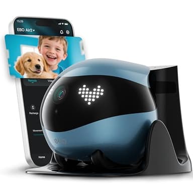 Enabot EBO Air 2 FamilyBot Indoor Security Camera Robot: 2K Pet Camera, Movable Home Robot, Custom Facial Expression, Auto-Recharge, Battery-Operated, 2-Way Talk, Night Vision(Jay Blue)