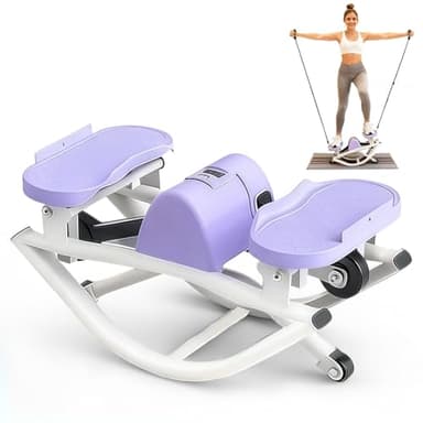 Flexella Rock Stepper for Exercise at Home, Lateral Rocking Stepper with Digital Counter & Resistance Bands, 330 LBS Weight Capacity & Low Impact, Ski Machine Full Body Workout Equipment (Purple)