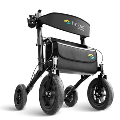 Helavo All Terrain Walker Rollator with 12” Pneumatic Tires – Foldable Outdoor Walkers for Seniors with Seat, Lightweight & Adjustable Height, Shock-Absorbing for Comfort on Any Surface