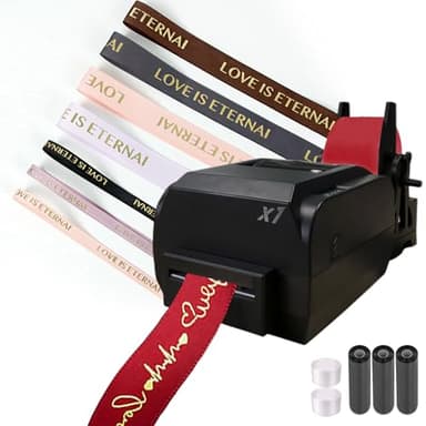 Satin Ribbon Printing Machine with Holder,200 Dpi Digital Ribbon Printer Thermal Label Printer Foil Stamping Printing Machine, 150mm/s,Supports 50+ Languages, DIY Decorative Ribbon (Single Row)
