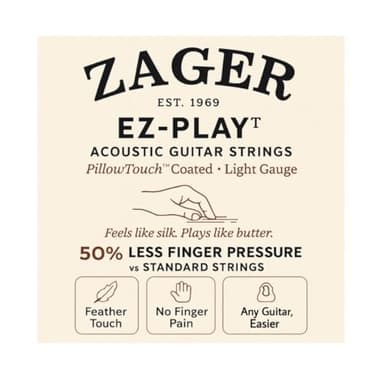 Zager Easy Play Acoustic Guitar Strings – Fits Martin, Taylor, Yamaha, Fender & Gibson Guitars – Easy on Fingers, Anti-Rust, Warm Rich Tone