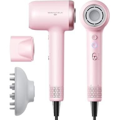 Hair Dryer, Wavytalk Turblow Pro Fast Drying Blow Dryer with Diffuser, High Speed Hair Dryer with 110,000 RPM, Pro Negative Ions for Reduces Damage, Frizz Smoothing, 3 Speeds & 3 Temps, Pink