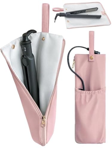 Lifeplus Holder & Mat for Hot Tools, Curling Iron Flat Iron Heat Resistant Hair Tools Travel Bag - Ideal for Home, Travel, Gift (Pink)