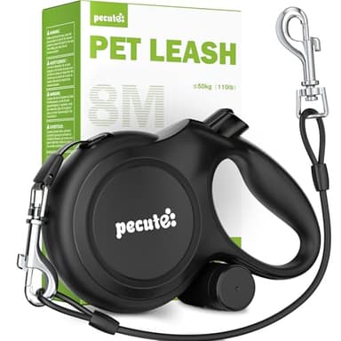 26ft Dog Leash Retractable with Chew Proof Extender, Upgraded Heavy Duty Retractable Dog Leash with Poop Bag Holder,Anti-Slip Grip, Reflective Leashes for Medium Large Pets 33lbs-110lbs (Black)