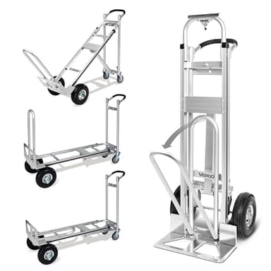 Vergo Industrial Convertible Hand Truck - AS7A2 Heavy Duty Aluminum 3 in 1 Dolly (750 lb Capacity) Lightweight Frame, Ergonomic Handle, Extendable Loop, Versatile Moving Dolly (3 Positions, 53" High)