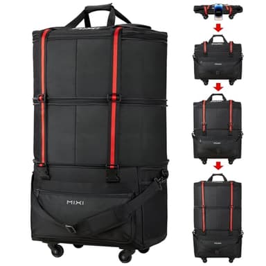 mixi Travel Bag with Wheels Expandable Foldable Luggage Bag Collapsible Rolling Travel Bag Duffel Bag Large Capacity Suitcase for Men Women, Black