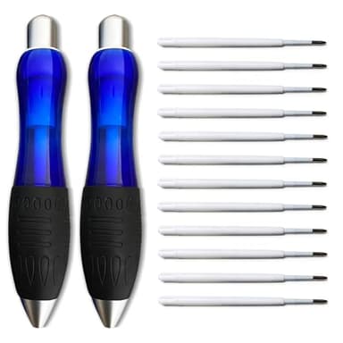 lyforx 14pcs Big Fat Pens Aids Writing For Tremor, Arthritis, Parkinson, Handicap, Carpal Tunnel Large Wide Grip Pens Blue (2 Pen + 6 Black Refills + 6 Blue Refills)