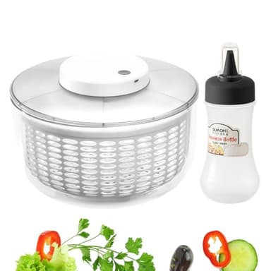 Electric Salad Spinner,6L Large Capacity Automatic Vegetables Fruit Washer Dryer Drainer Strainer,USB Charge Lettuce Spinner Cleaner with 350 ml Squeeze Bottle for Home Kitchen