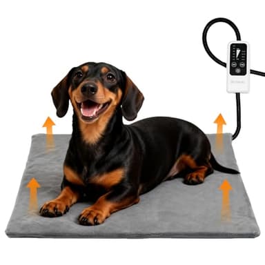 BECEMURU Pet Heating Pad for Dogs & Cats, 24x18 in, Waterproof Heated Bed with 6-Temp & Timer, Chew-Resistant Cord Electric Warm Bed for Senior Pets, Soothing Pain Relief for Arthritis