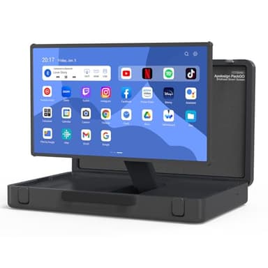 apolosign packgo 27-Inch Portable Entertainment System, Compact Suitcase Design Smart TV, Android OS, Bluetooth 3D Speakers, Built-in Battery 6H, Briefcase Screen Perfect for Travel & Parties (Gray)