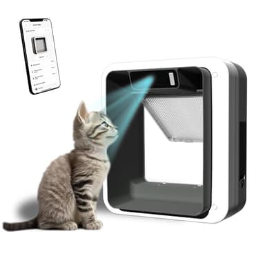 Smart Cat Door with Face Recognition – No Collar Needed, Keyless Entry for Cats（Outer Size 11.4"x10.4"）, App-Controlled Cat Door, Dual Power: Rechargeable Battery or Plug-in