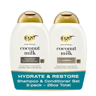 OGX Nourishing + Coconut Milk Shampoo & Conditioner Set, Hydrating & Restoring, Moisturizes for Soft Hair After the First Use, Sulfate-Free Surfactants, 2 Items, 2 x 13 fl. Oz