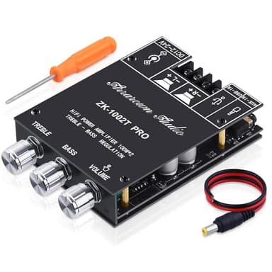 ARRAROWN ZK-1002T PRO 2.0 Channel Bluetooth 5.0 Amplifier Board 200W HiFi Subwoofer Audio AMP with Treble and Bass, BT USB and AUX Inputs, DC 12-24V 2.0 Channel Stereo AMP Module for DIY Speakers