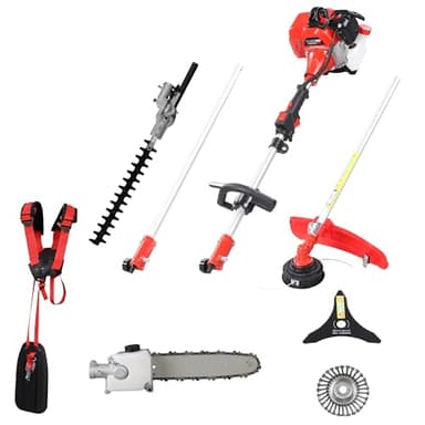 GREEWELL 49cc/58cc 5-in-1 Gas Powered Weed Wacker Combo Brush Cutter Blade String Trimmer/Edger Pole Saw Pruner Hedge Trimmer Heavy Duty 2-Stroke Yard Tool with Harness Strap (58CC-5)