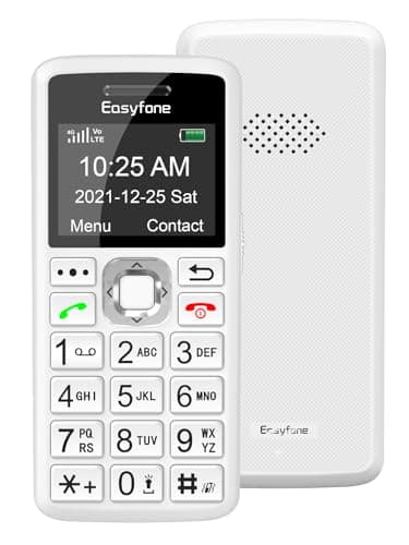 Easyfone T200 4G Unlocked Feature Cell Phone, Easy-to-Use Clear Sound Basic Dumb Mobile Phone with FM Radio, Flashlight, SOS Button, Bluetooth, Mini-Games, No Internet Access (White)