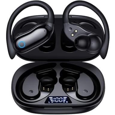 GNMN ANC Noise Canceling Ear Buds Wireless Earbuds 96hrs Playback Bluetooth Headphones IPX7 Waterproof Stereo Bass Over-Ear Earphones with Earhooks Microphone LED Battery Display for Android Phone