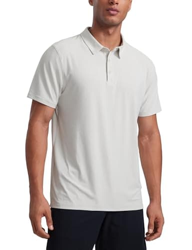CRZ YOGA Cloudweight Mens Short Sleeve Polo Shirts Slim Fit Lightweight Moisture Wicking Athletic Casual Button Golf T-Shirts Milky White Medium
