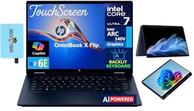 HP OmniBook X Flip 2-in-1 Copilot+ PC Laptop 14" Touchscreen 2K Display (Intel Ultra 7-256V, 16GB LPDDR5X, 2TB PCIe SSD, Backlit KB, Thunderbolt 4, Win 11 Pro) w/DKZ USB Port Expander
