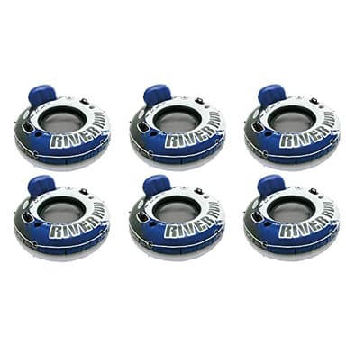 Intex River Run 1 53'' Inflatable Floating Water Tube Lake Raft with Heavy-Duty Handles, Backrest and Cupholders for Lake, River, n(6 Pack)