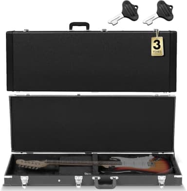 CAHAYA HardShell Wood Case Electric Hard Rectangle Shaped Guitar Case Hardshell for Standard Electric Guitars with Lock Latch Keys Black CY0209